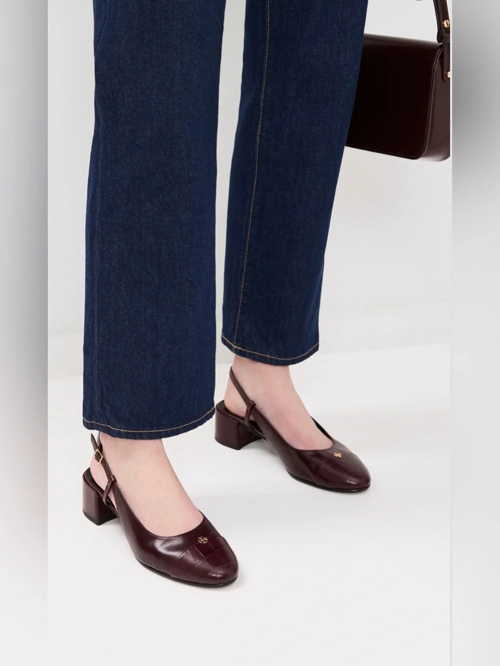 Tory Burch Burgundy Leather Slingback Cap-Toe Pumps 9.5 EUC